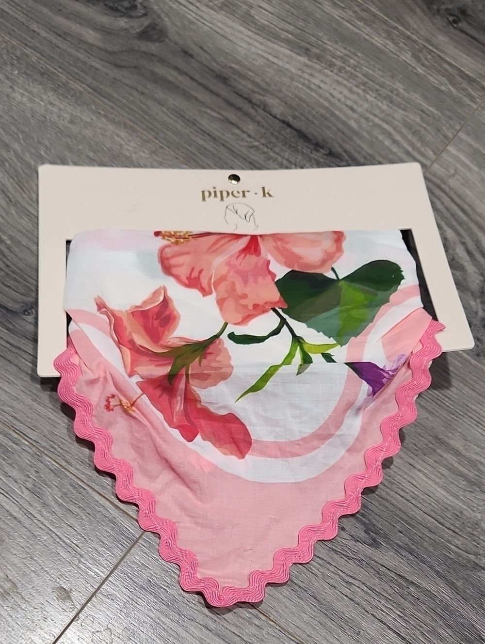 piper•k Floral 100% Cotton Pink Scalloped Bandana